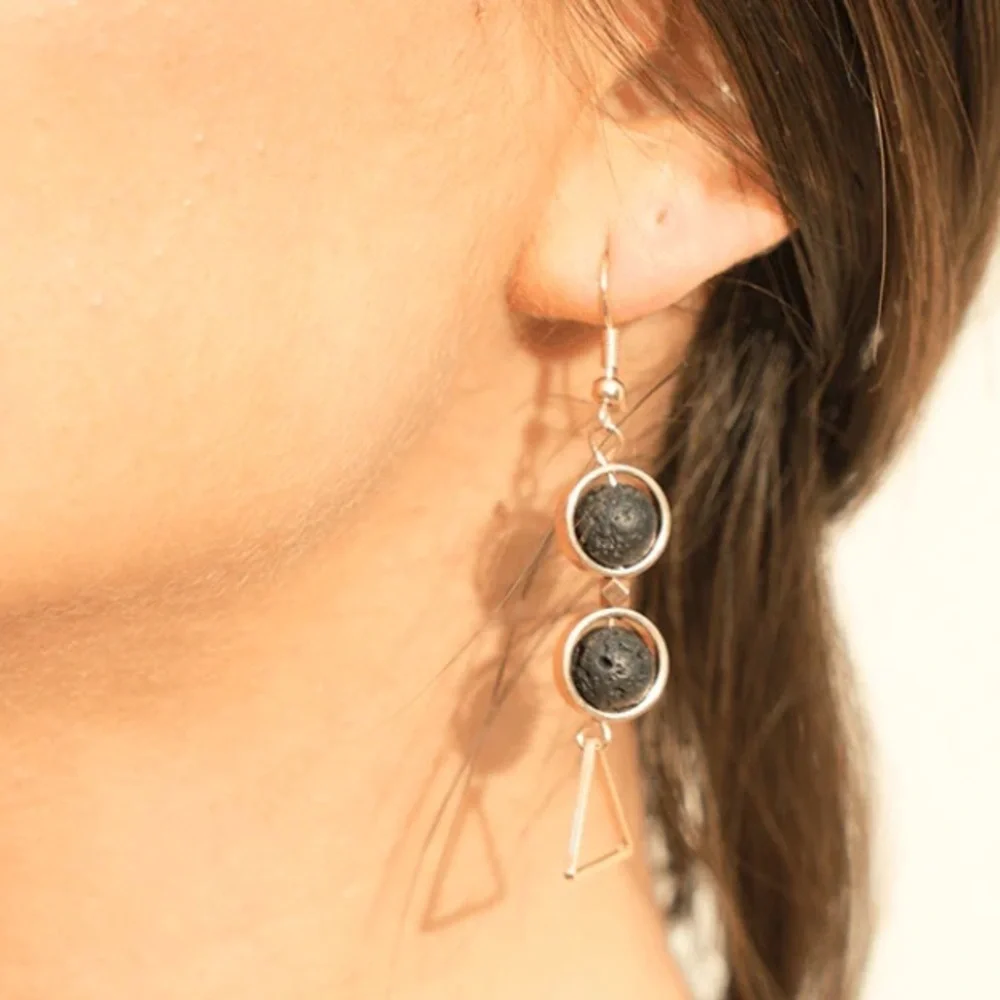 Golden and lava stone oil diffuser earrings, new